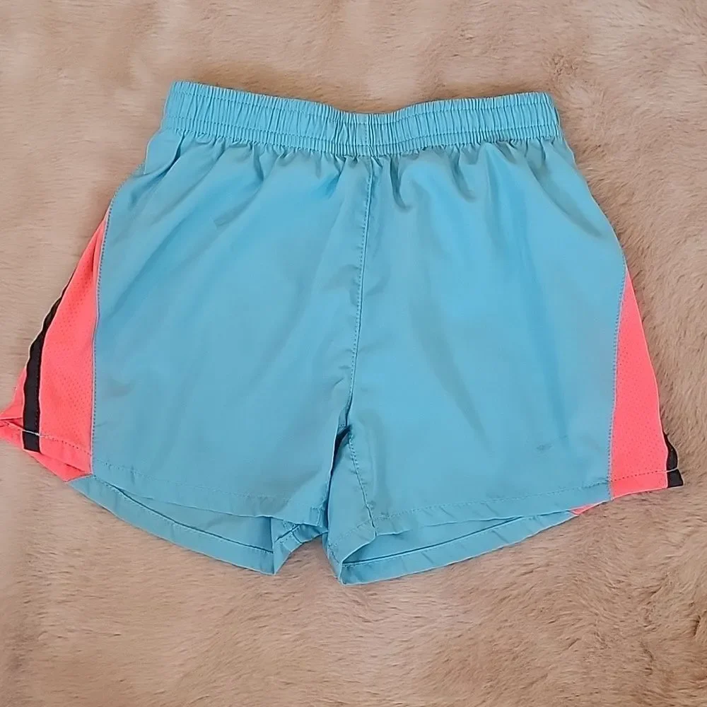 NIKE DRI-FIT 2-IN-1 LIGHT BLUE AND CORAL RUNNING SHIRTS, SIZE 4